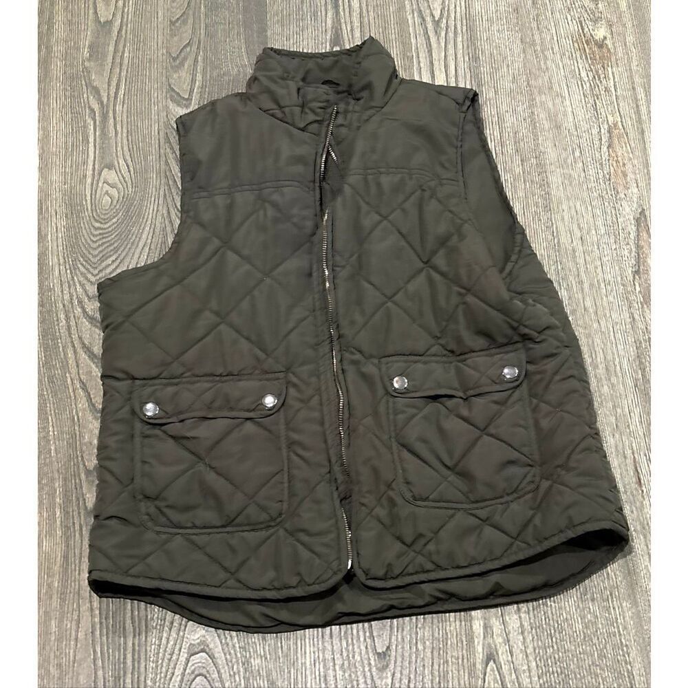 Thread & Supply Diamond-Quilted Puffer Vest Full-Zip Strand Collar Green Size XL
